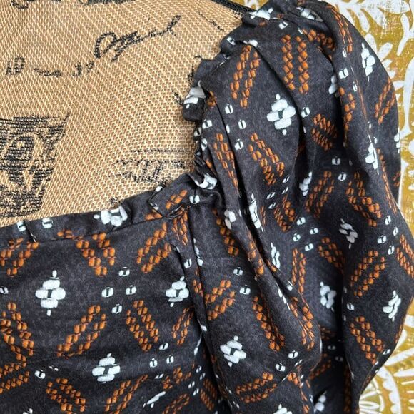 NWOT Autumn Adeigbo Camille Diamond Print Puff Sleeve Lace Up Back Mini Dress 8 - Picture 10 of 16